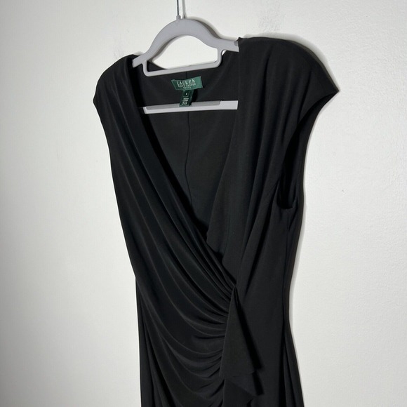 Lauren Ralph‎ Lauren Dress Womens Size 4 Black Gold Shimmer Ruched Slimming - Picture 6 of 16